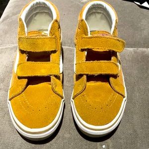 Mustard colored High top Vans with Velcro double strap closure Little Kid size 3